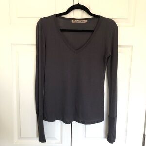 Michael Stars Gray Ribbed Long Sleeve Shirt Size S